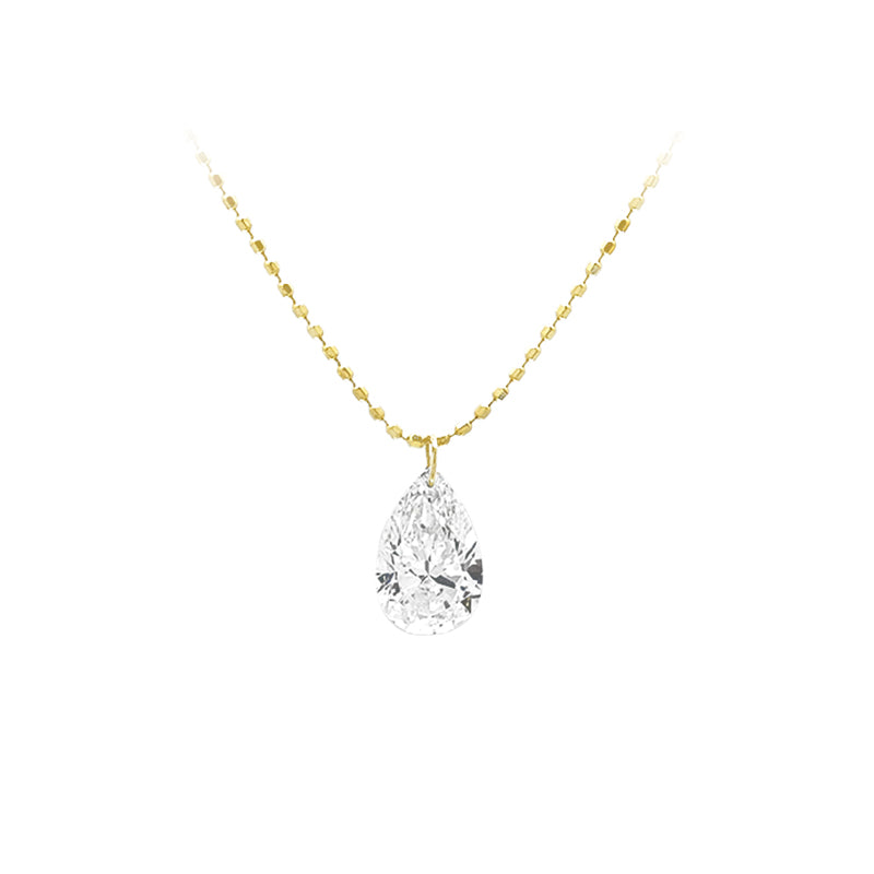 Floating Pear Solitaire Necklace - 18K Yellow Gold - 40 + 5 cm
