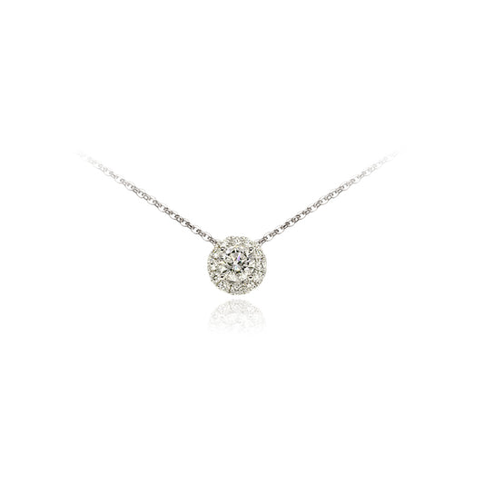 Bezel Diamond Necklace - 18K White Gold - 40 + 5 cm