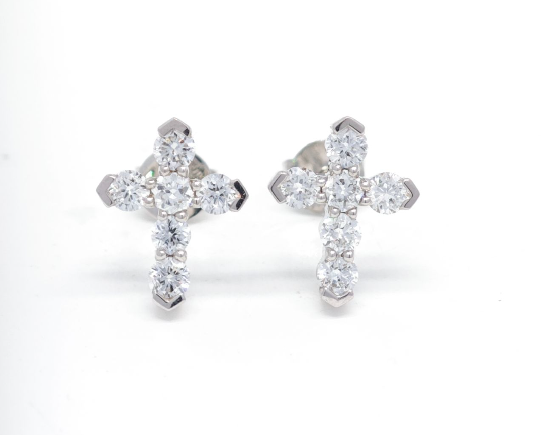 Round Cross Diamond Stud Earrings
