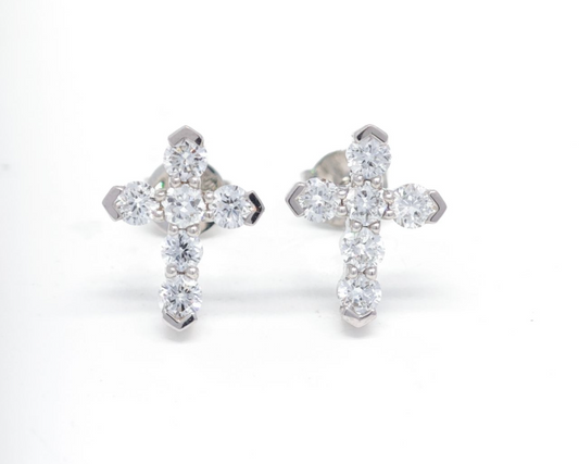 Round Cross Diamond Stud Earrings