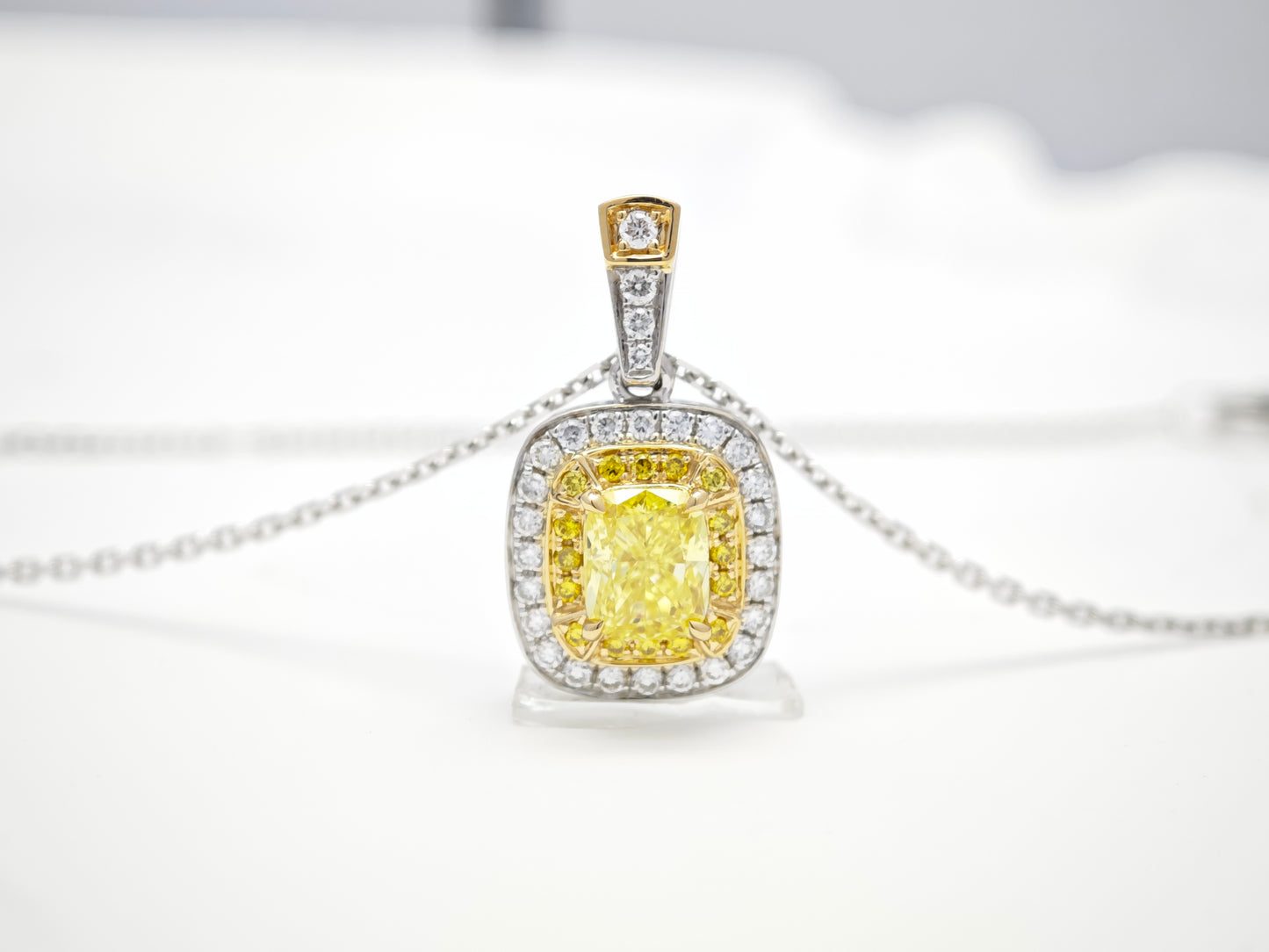Rectangular Cushion Halo Yellow Diamond Necklace – Aurelian
