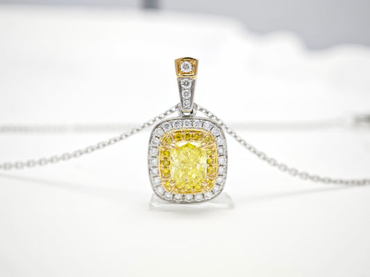 Rectangular Cushion Halo Yellow Diamond Necklace – Aurelian