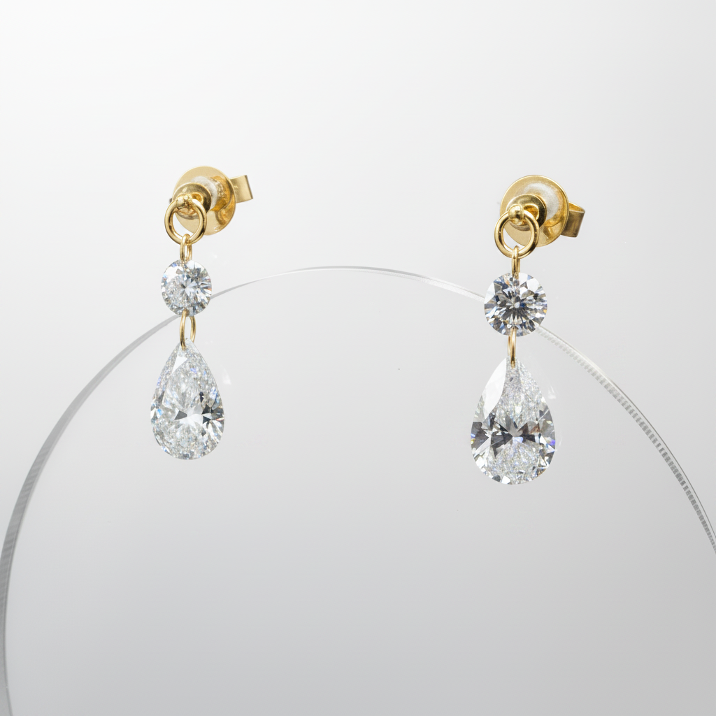 Single Tear Diamond Drop Earrings
