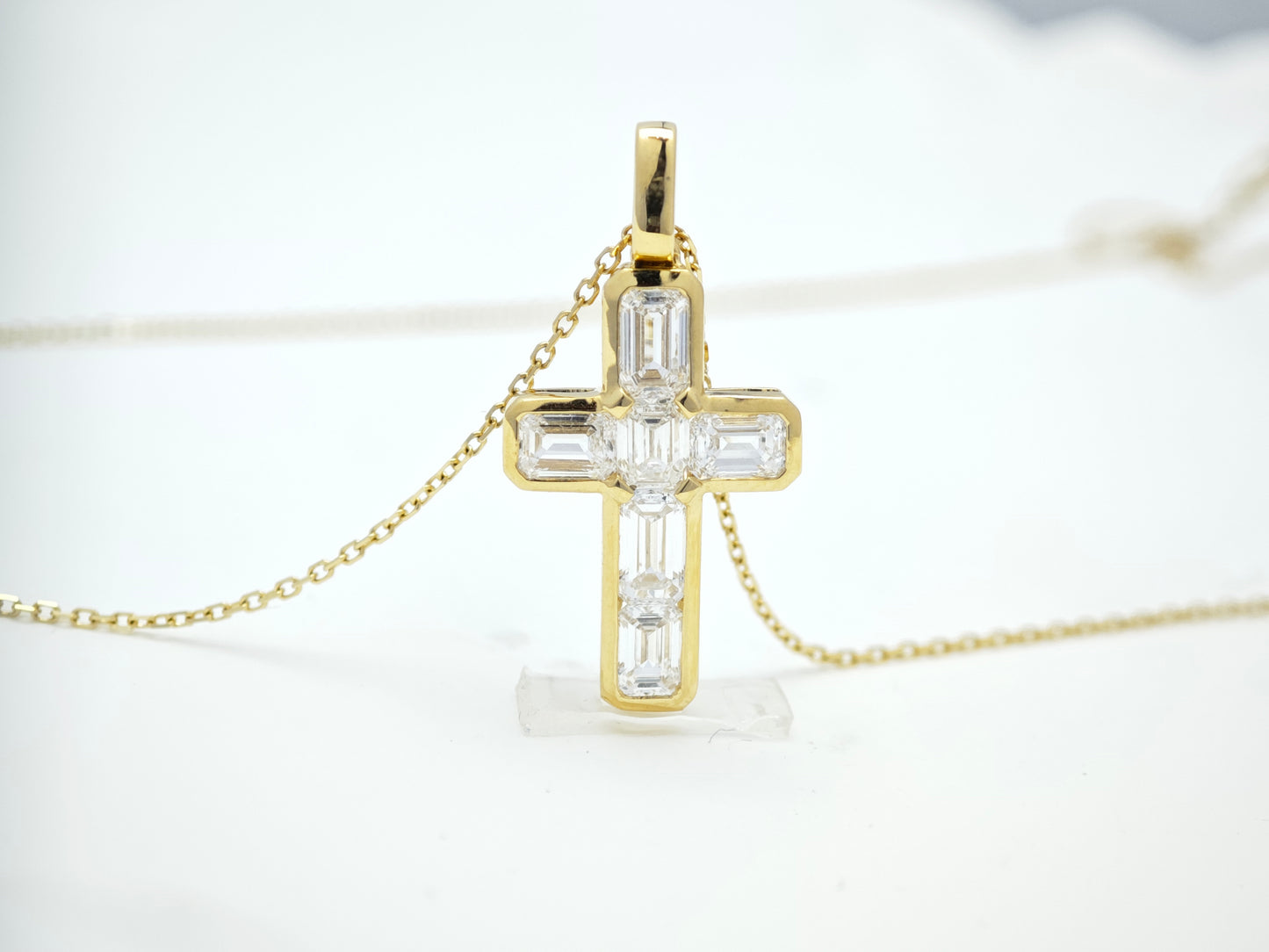 Rectangular Emerald-Cut Cross Diamond Necklace