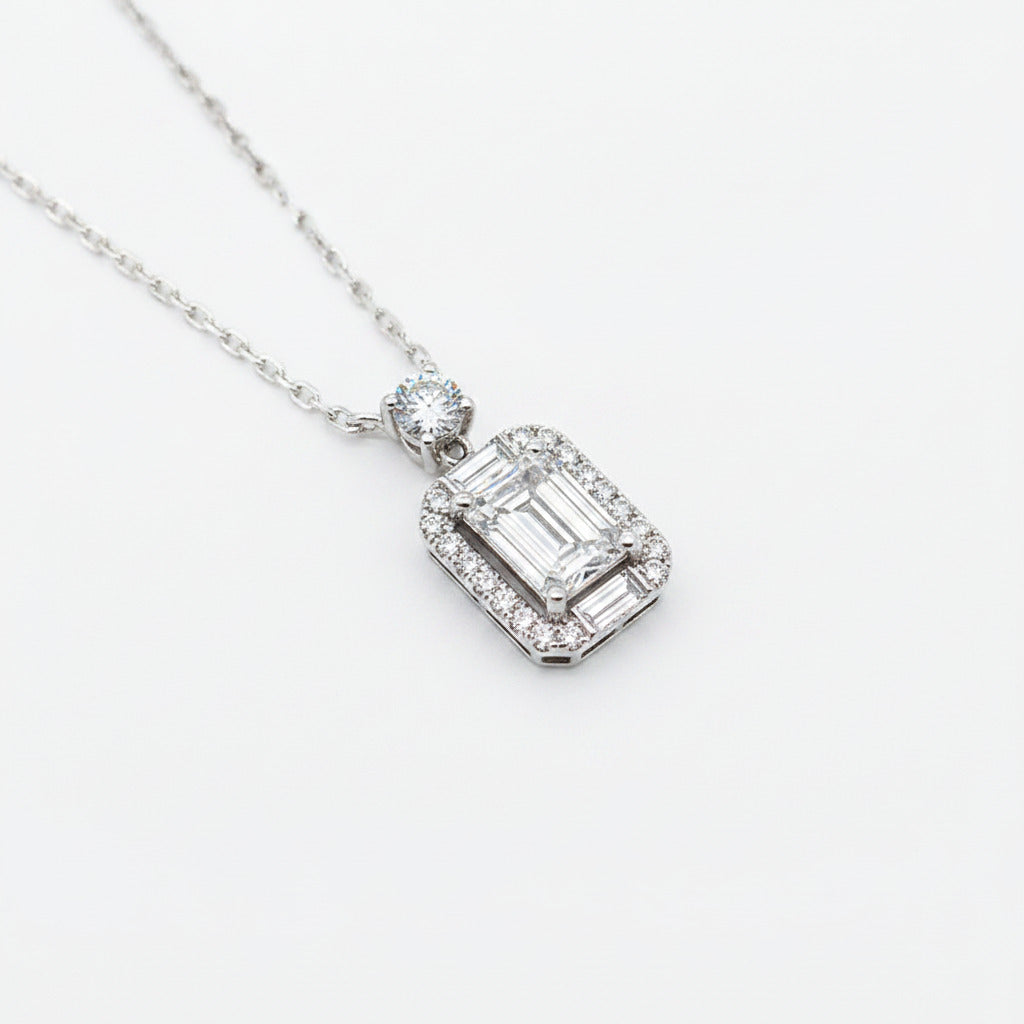 Emerald-Cut Halo Diamond Necklace Set – Aurelian