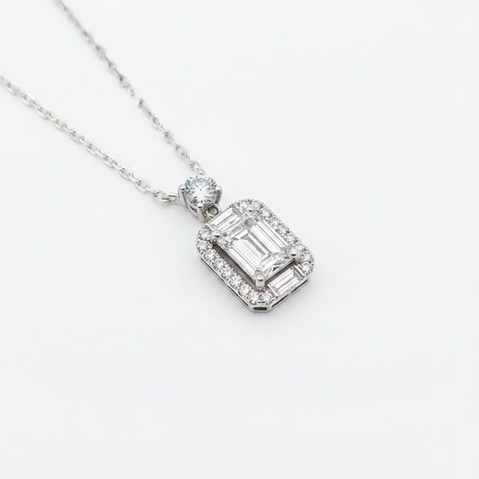 Emerald-Cut Halo Diamond Necklace Set – Aurelian