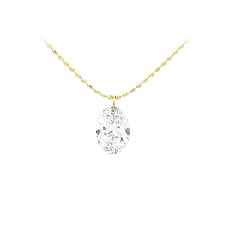 Floating Oval Solitaire Necklace - 18K Yellow Gold - 40 + 5 cm
