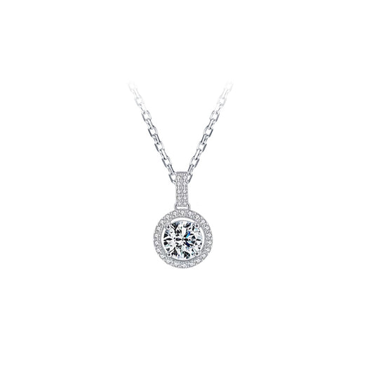 Halo Round Diamond Necklace - 18K White Gold - 1.3 ct