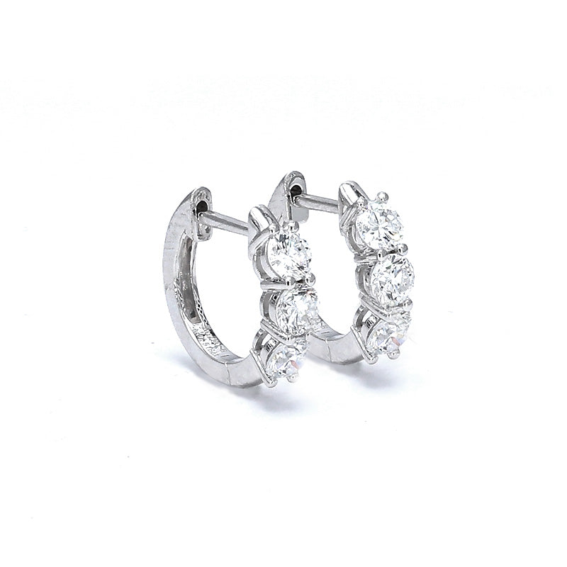 Three-Diamond Hoop Earrings