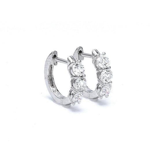 Three-Diamond Hoop Earrings