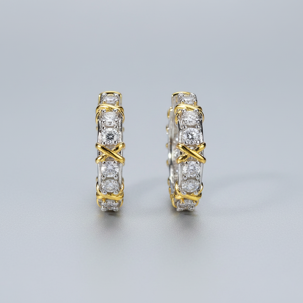 Two-Tone Crossover Tiffany-Style Diamond Earrings