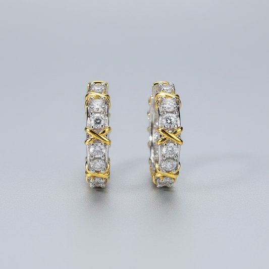 Two-Tone Crossover Tiffany-Style Diamond Earrings