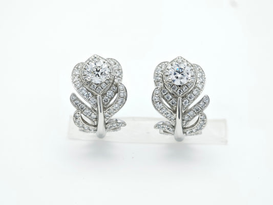 Round Feather Diamond Clip Earrings