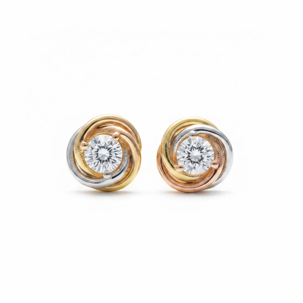 Triple Band Two-Tone Diamond Stud Earrings – Aurelian