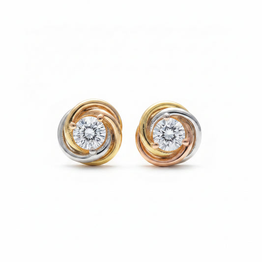 Triple Band Two-Tone Diamond Stud Earrings – Aurelian